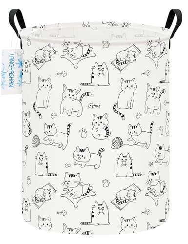 Round Laundry Basket Collapsible Storage Hamper Organizer Cat - color: Cat