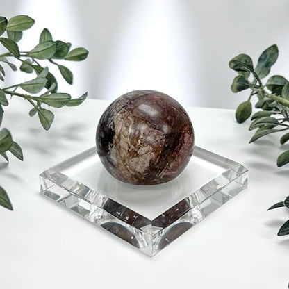 Plymor 3.5" W x 3.5" D Clear Square Egg/Sphere Base (1.875" Hole) - size: 3.5" x 3.5" x 0.75" (1.875 Dia.)