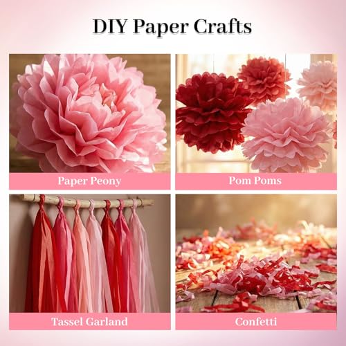 VGOODALL 450 Sheets Pink Red Tissue Paper, 6 Shades, 11.5 X 8 inches - color: Red