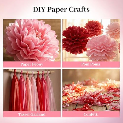 VGOODALL 450 Sheets Pink Red Tissue Paper, 6 Shades, 11.5 X 8 inches - color: Red
