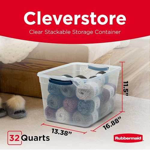 Rubbermaid Cleverstore Clear 32 Qt, 6 Pack Stackable Plastic Storage Bins with Lids, Great for Closet and Laundry Storage, Organizing in the Home - size: 32 Qt – 6 Pack