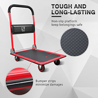 Wellmax Push Cart Dolly, Foldable Moving Platform Flat Cart, 330 lb, Red - color: Red, size: 330 Lbs