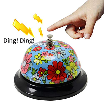 Call Bell Desk Service Bell Ding Bell for Restaurant Hotel Room Kitchen Party Office Receptionist Elderly Teachers Chef,3.3 inch - color: Blue-pattern
