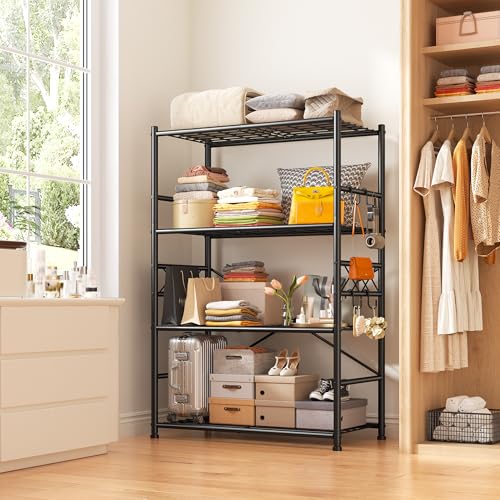 DurayLoly 5-Tier Metal Shelving with Hooks & Side Panel for Kitchen Pantry - size: 36" W x 12" D x 60" H (4T)