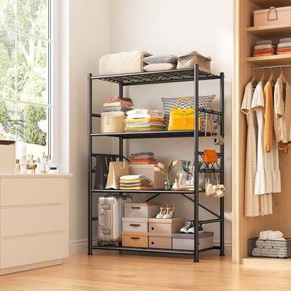 DurayLoly 5-Tier Metal Shelving with Hooks & Side Panel for Kitchen Pantry - size: 36" W x 12" D x 60" H (4T)