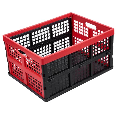 Aebeky 3-Pack Plastic Collapsible Storage Crates-30L,Foldable Plastic Crates for Storage (Black+Red) - color: Black+Red