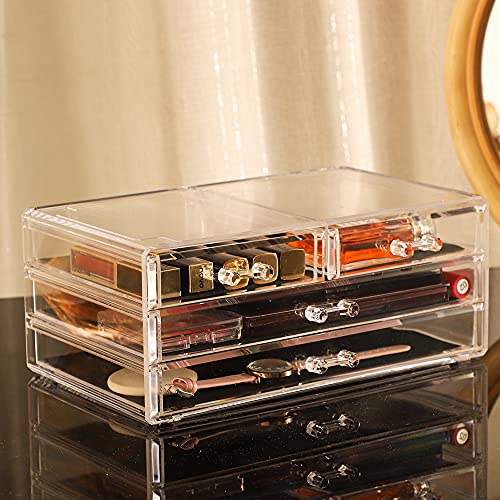 Cq acrylic Bathroom Organizer with 4 Drawers,Stackable Containers for Organizing with Drawers for Vanity Counter and Desk,Plastic Clear Storage Drawers for Cabinet Makeup,Craft,Beauty Supplies,1Pcs - size: 2 Small Drawers, 2 Long Drawers