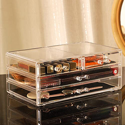Cq acrylic Bathroom Organizer with 4 Drawers,Stackable Containers for Organizing with Drawers for Vanity Counter and Desk,Plastic Clear Storage Drawers for Cabinet Makeup,Craft,Beauty Supplies,1Pcs - size: 2 Small Drawers, 2 Long Drawers