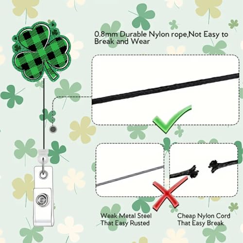 RIICFDD Badge Reel St. Patrick's Day Green Plaid Clover Badge Holder 1 Pcs - color: Cute Styl 50
