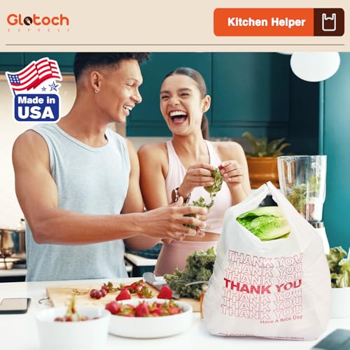 Glotoch Plastic Thank You Shopping Bags with Handles White 1000 Count - color: White Thank You