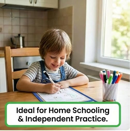 Dry Erase Pockets, 10 Pack Oversized 10 x 14 Reusable Sleeves for 8.5 x 11 Worksheets, Heavy Duty Clear Dry Erase Sheet Protectors with 10 Markers, Grommet & Loop for Classroom, Homeschool & Office
