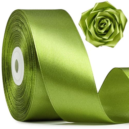 Mauproy Moss Green Satin Ribbon, 1-1/2 Inch, 50 Yards - color: Moss Green