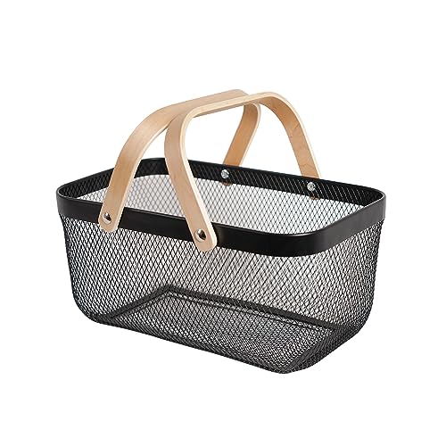 Metal Mesh Steel Harvest Basket, Wire Garden Basket with Handle - color: Ebony-Rectangle
