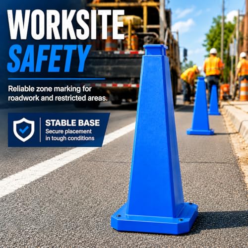 BESEA 3 Pack 36 Inch Blue Traffic Cones with Weighted Base - color: Blue, size: 36INCH