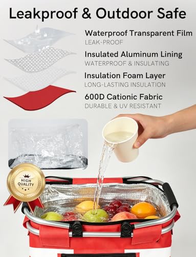 26L Insulated Picnic Basket,Collapsible Leak-Proof Bag,Star Pattern - color: Stars Pattern, size: 26L