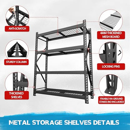 MUPATER 72" W x 24" D x 84" H Heavy Duty Storage Shelves, 8000 Pound Load Capacity, 4-Tier Adjustable Industrial Shelving, Metal Garage Storage Rack for Warehouse, Garage, Kitchen