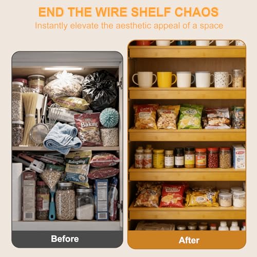 5 Pack Bamboo Wire Shelf Covers,0.47in Thick Snap-On Removable Bamboo Wire Rack Covers, Shelf Covers for Shelving Pantry Bathroom Kitchen Closet(30" W X 12" D) - size: 30" W X 12" D