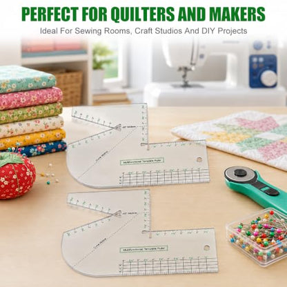 2 Pack Boxed Bag Making Template, 7.5x10 Inch Acrylic Patchwork Ruler Sewing Tools Set for Beginners, 3mm Thick Curve Notion Bag and Zip Pocket DIY Stencils, Transparent
