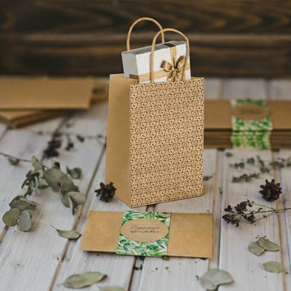 Elsjoy 100 Pack 4 Styles 5" x 8" Small Kraft Paper Gift Bags with Handles, Brown Paper Party Favor Bags, Vintage Paper Goodie Bags for Wedding, Birthday