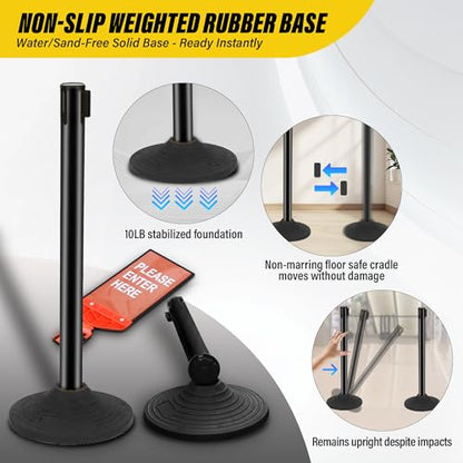 STARSIGNS 6 Pack Crowd Control Barriers - Weighted Base Stanchions with 10 Feet Retractable Belts Black Stanchion Posts Set for Retail, Banks, Public Spaces - color: Black- 6 Packs