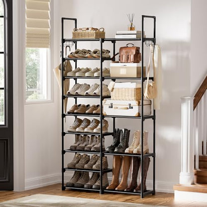WOWLIVE 9 Tier 2-Column Shoe Rack, 30-35 Pairs Stackable Black - color: Black, size: 2 Row 9 Tier