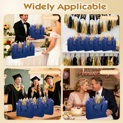 Epoesch 4 Pack Medium Blue Gift Bags with Handles and 12 Tissue Papers - color: Blue Gift Bags
