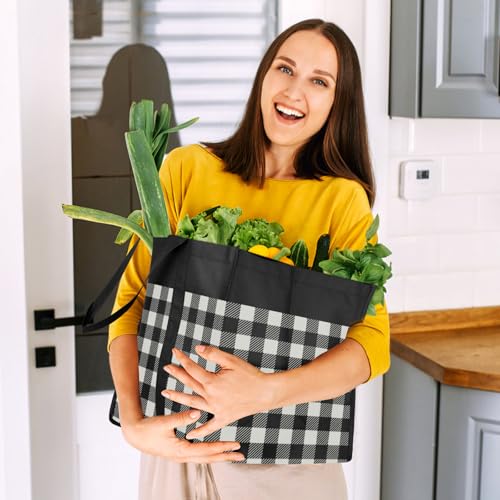 Reusable Grocery Shopping Bags 10 Pack Large Foldable Tote Bags Bulk - color: Plaid: Black,cyan,blue,claret,purple