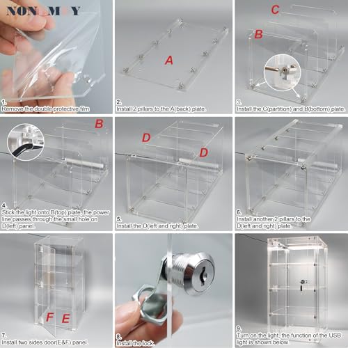 NONEMEY Acrylic Display case with Lock,3 Tier Lockable Security Display Case, Dustproof Protection Countertop Organizer Box for Collectibles (3Tier 12×5.9×16inch；30.5×15×41cm) - size: 3 tier-12*5.9*16.2in