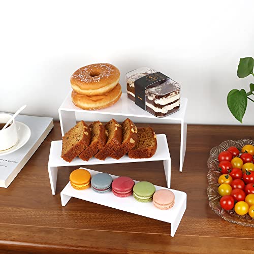 ELEGANTLIFE Acrylic Display Risers Set of 4, 4-Level Tiered Countertop Display Stands for Cupcakes, Mini Desserts, Jewelry, Cosmetics, Small Figures & Collectibles, White