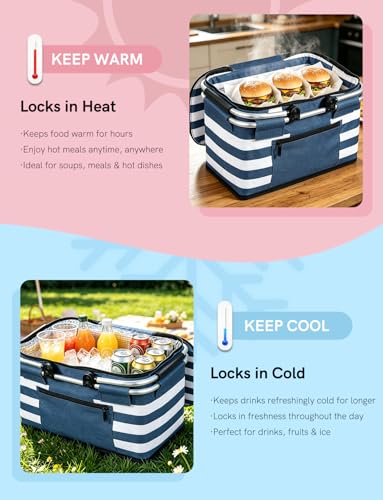 26L Insulated Picnic Basket,Collapsible Leak-Proof Bag,Coastal Blue - color: Coastal Blue, size: 26L