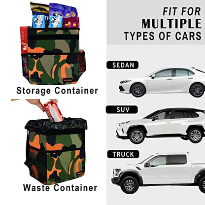 SIBOFUEGO Cute Car Trash Can with Lid, Collapsible, Leak-Proof, 2 Gallon - color: Camo Orange, size: 2 Gallons