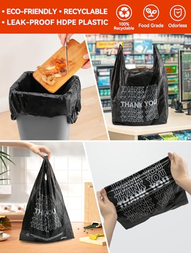 UMT Plastar 500 Count Thank You Bags, 12 x 6 x 22 in, Black Grocery Bags