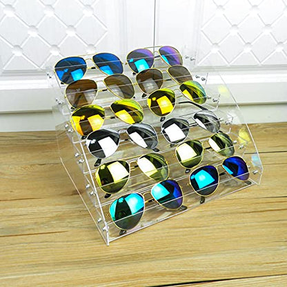 MineDecor 12 Piece Plastic Sunglasses Organizer Clear Eyeglasses Display Case 6 Tier Eyewear Storage Tray Box For Glasses Tabletop Holder Stand - size: 6t
