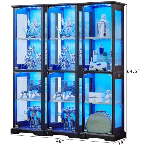 LELELINKY Farmhouse Narrow Glass Display Cabinet with Doors Set of 3 - color: Black, size: 3 Pack