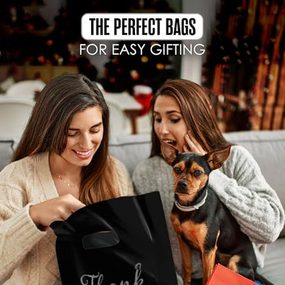 Thank You Bags, Merchandise Bags, With Handles, Black, 12”x15”, Bulk 100Pk - color: Black, size: 12" x 15"