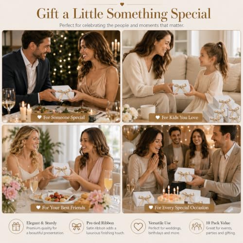 Xylitic Small Gift Boxes with Lids, White Gift Boxes with Ribbon, 10 Pack