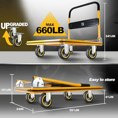 Wellmax Push Cart Dolly, Foldable Moving Platform Flat Cart, 660 lb, Yellow - color: Yellow, size: 660 Lbs