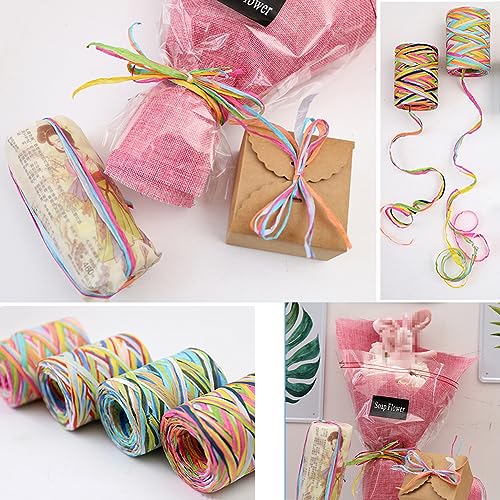UPSTORE 262 Feet 6Colors Raffia Paper Ribbon, Colorful Packing Twine String