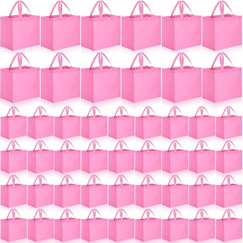 Boao 48 Pack Reusable Grocery Bags 13''L x 9.4''W x 15''H Large Foldable Shopping Tote Bag Non Woven with Handle and Button - color: Pink