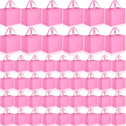 Boao 48 Pack Reusable Grocery Bags 13''L x 9.4''W x 15''H Large Foldable Shopping Tote Bag Non Woven with Handle and Button - color: Pink
