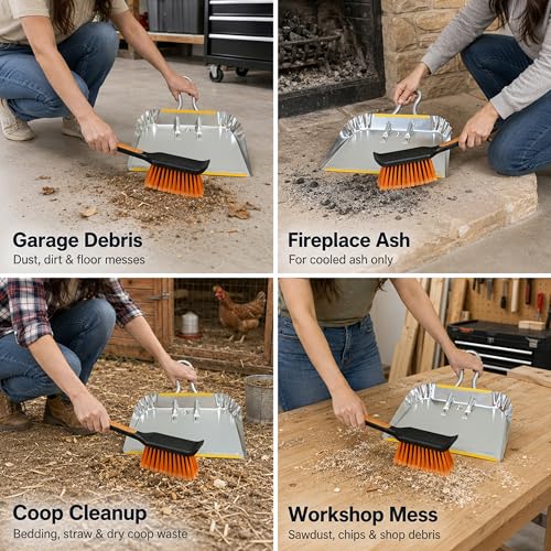 17" Heavy Duty Metal Dust Pan with Brush Set - size: 1 Count (Pack of 1) with Brush