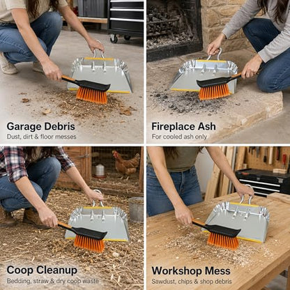 17" Heavy Duty Metal Dust Pan with Brush Set - size: 1 Count (Pack of 1) with Brush