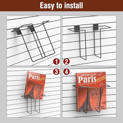 6 Pack Literature Display for Slatwall, Metal Wire Magazine Holder Slat Wall Shelf Accessories for Exhibitions Trade Show and Office Retail Store - Black