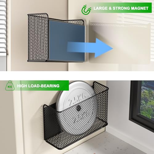 Magnetic Shelf Fridge Basket Bin for Washer Dryer Locker Whiteboard Cabinet - style: (1-Pack) Black/L