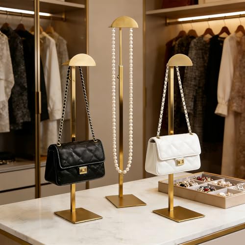 3 Pack Golden Purse Display Stand Adjustable Height 13.5 - 24 In