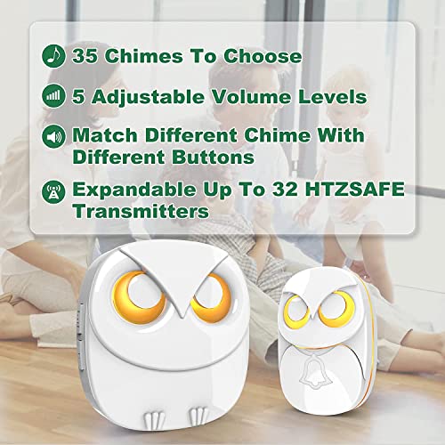 Wireless Doorbell, Cute Owl Doorbell- 2 Receivers + 1 Transmitter, White - size: 2 Receiver + 1 Transmitter - White
