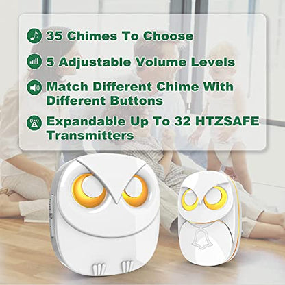 Wireless Doorbell, Cute Owl Doorbell- 2 Receivers + 1 Transmitter, White - size: 2 Receiver + 1 Transmitter - White