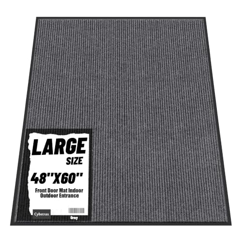 Front Door Mat 4'x5', Heavy Duty Waterproof Indoor Outdoor Doormat, Grey Outside Entryway Rugs - color: Grey Double Stripes, size: 4' x 5'(Rectangular)