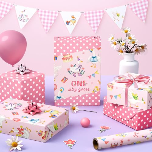 WERNNSAI Silly Goose Wrapping Paper 17 In x 33 Ft 1st Birthday Gift Wrap - color: Silly Goose