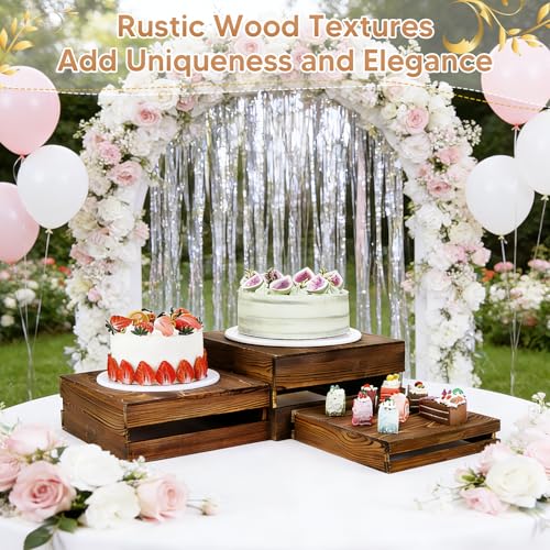 6 Pack Wooden Crates for Display Wooden Risers Square Food Risers for Buffet Party Rustic Wood Cake & Cupcake Stands